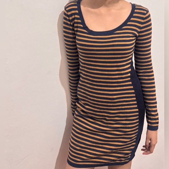 H&M Navy and Brown Striped Long Sleeve Dress xs - Picture 2 of 6